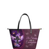 "Courage" - Joshua 1:9 Leather Tote Bag