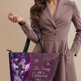 "Courage" - Joshua 1:9 Leather Tote Bag