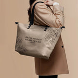 "Complete" - Isaiah 53:5 Leather Tote Bag