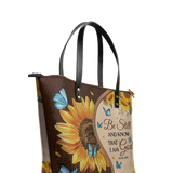 "Presence" - Psalm 46:10 Leather Tote Bag