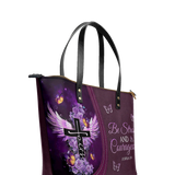 "Courage" - Joshua 1:9 Leather Tote Bag