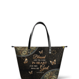 "Pure" - Matthew 5:8 Leather Tote Bag