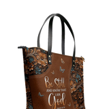 "Stillness" - Psalm 46:10 Leather Tote Bag