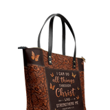 "Believe" - Philippians 4:13 Leather Tote Bag