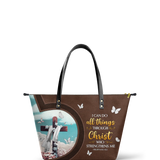 "Rise" - Philippians 4:13 Leather Tote Bag
